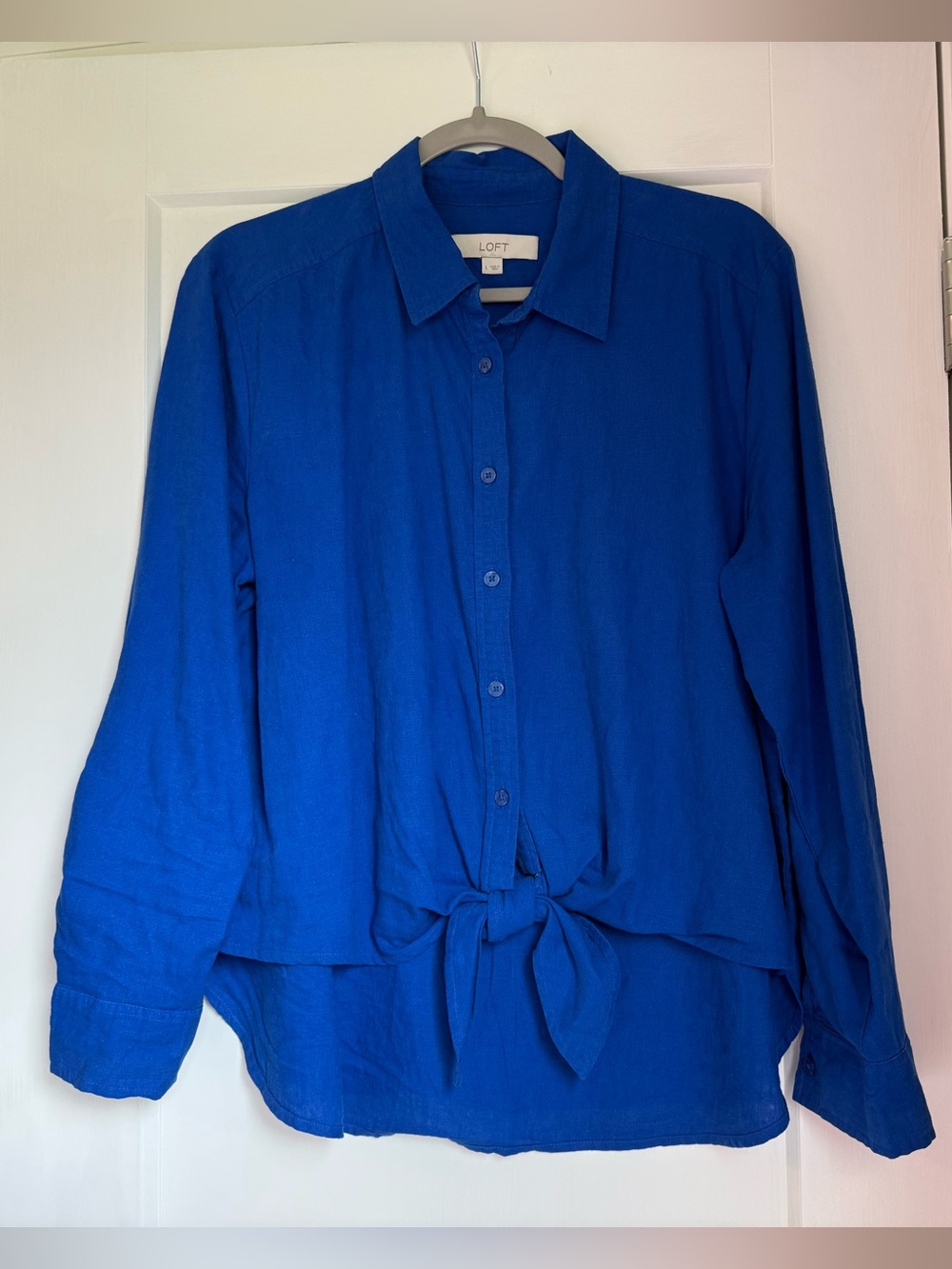 LOFT Blue Button-Down Tie-Front Casual Shirt